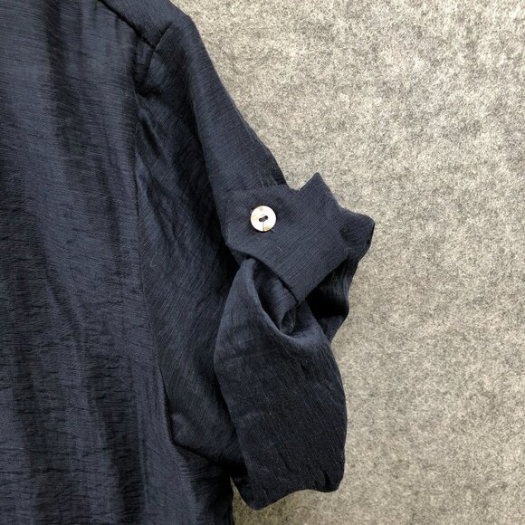 MNG Mango Crinkle Shirt Womens XS (2) Navy Blue Short Sleeve Relaxed Button Up - Picture 5 of 8